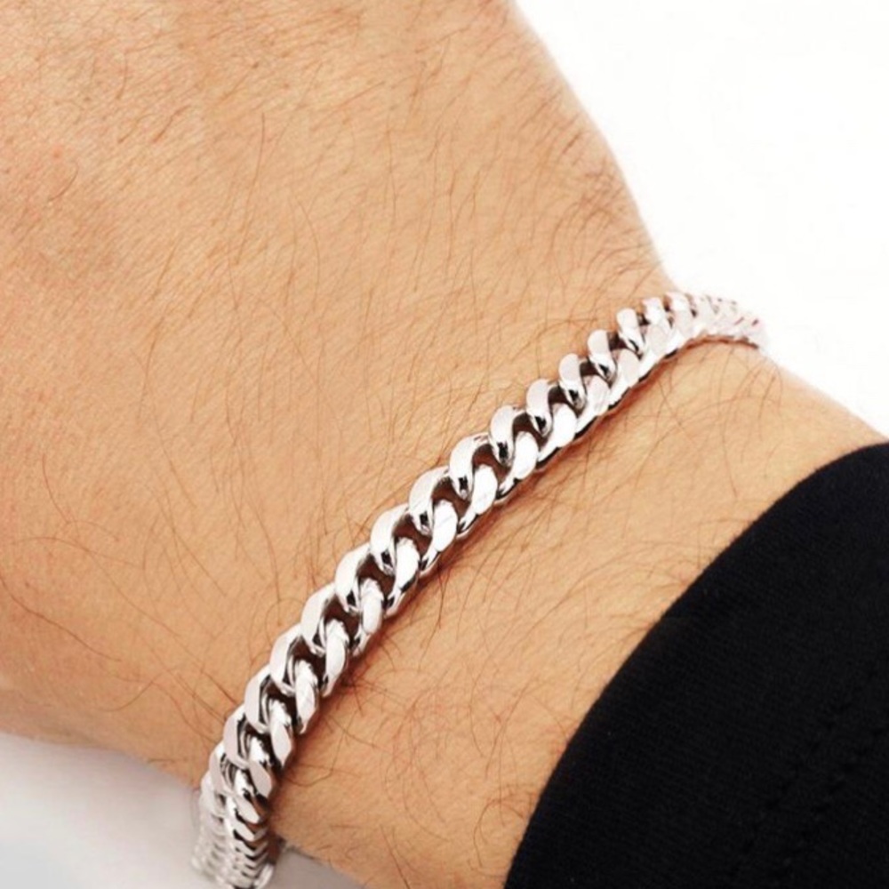 Silver Stainless Steel Cuban Link Bracelet